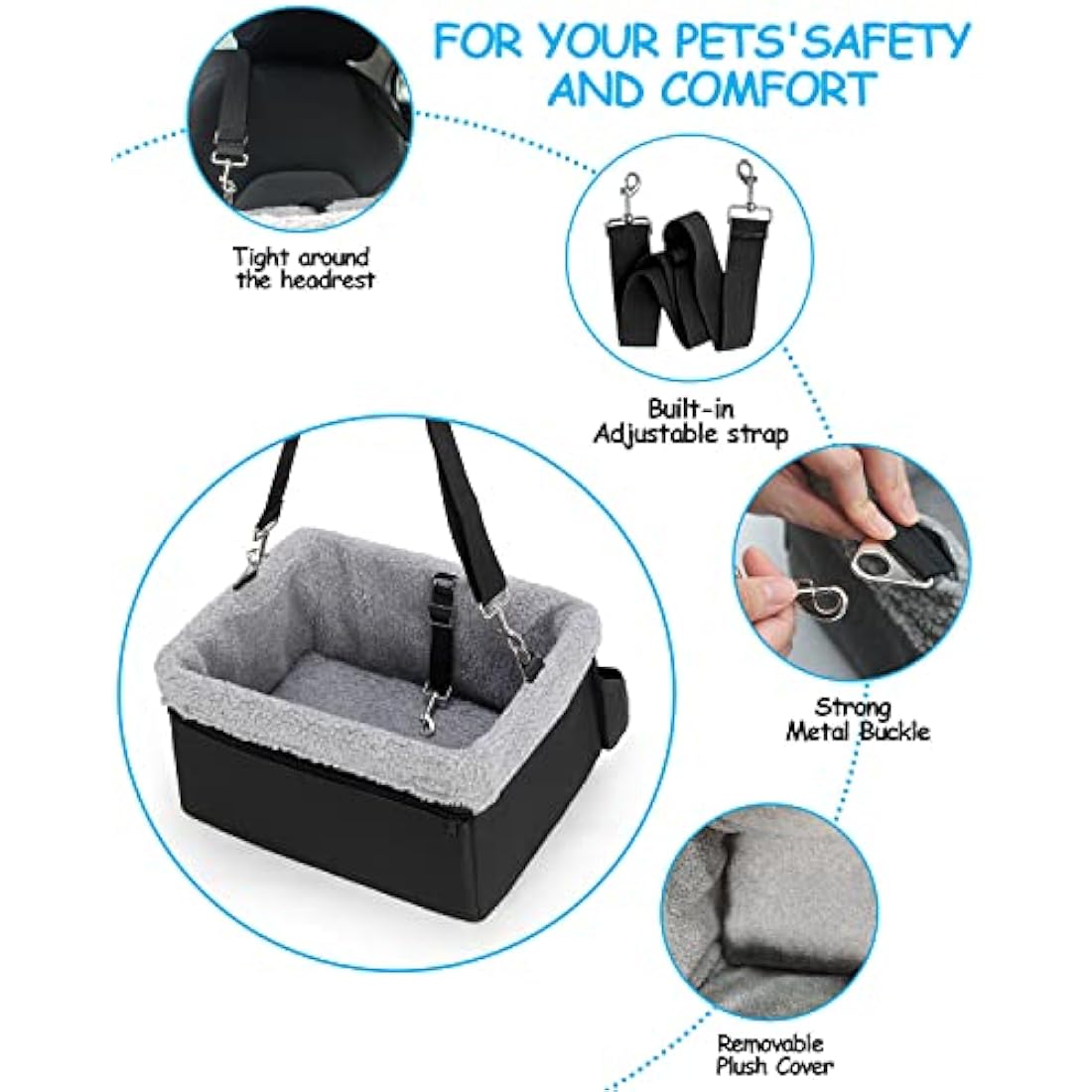UNICITII Elevated Dog Booster Car Seat – Small Pet Travel Carrier, Black