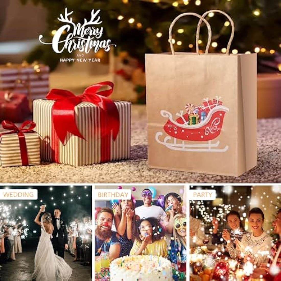 GIFTSAY Brown Kraft Paper Gift Bags with Handles - 50 Pack, 15x8x21cm