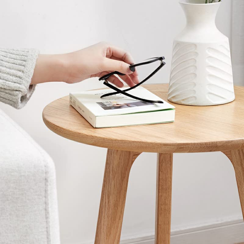 Raico Round Side Table 100% Solid Oak Wood Occasional Minimal Scandinavian End Table for Living Room Natural Oak