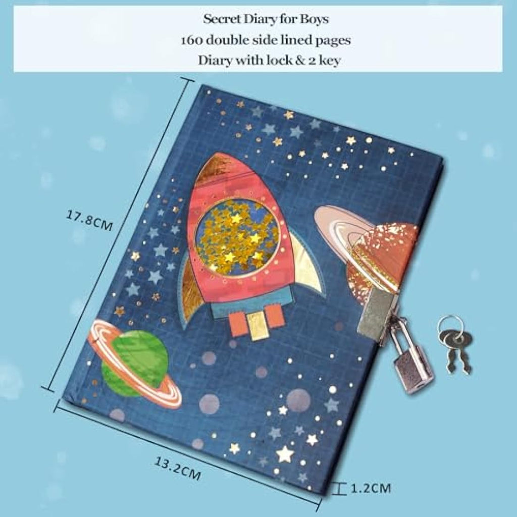 GINMLYDA Spacecraft Secret Diary with Lock for Boys | 160 Lined Pages