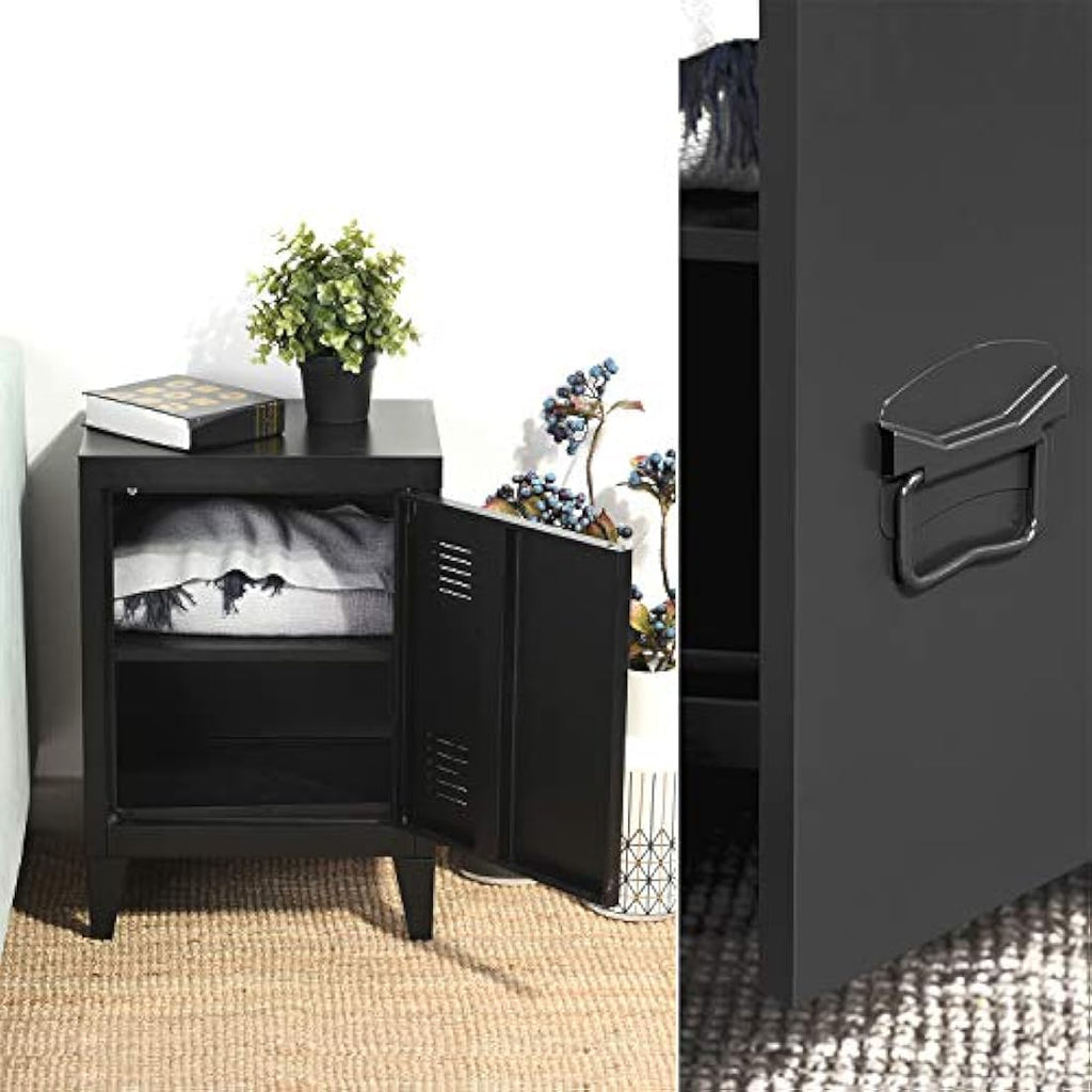 Homybec Metal Locker Storage Cabinet | 2-Tier Industrial Nightstand, Black