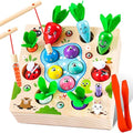 COOLJOY 4-in-1 Wooden Montessori Fishing Game and Carrot Harvest Toy
