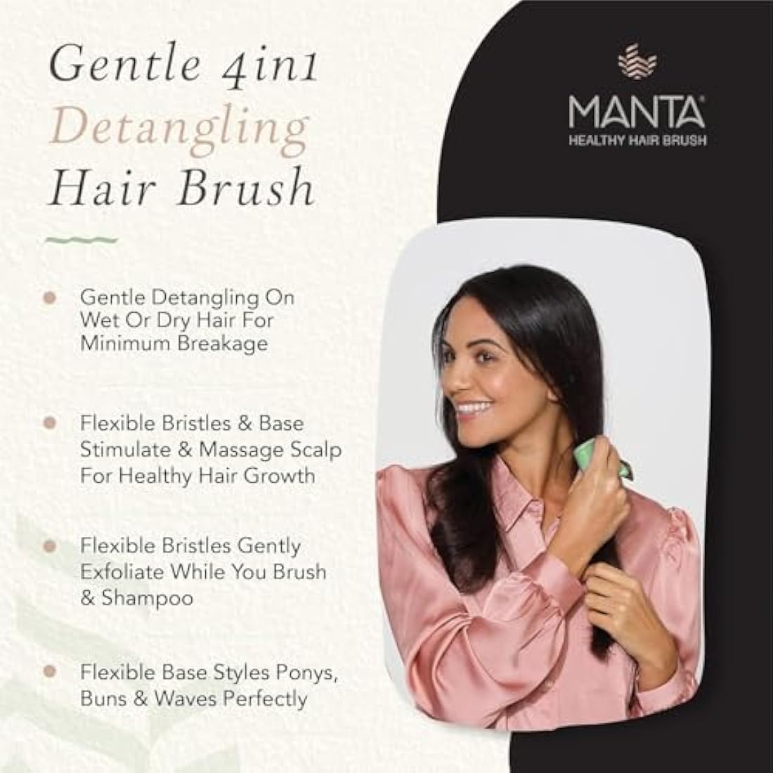 Manta Original Anti-Breakage Hairbrush | Flexible Detangling Brush, Black
