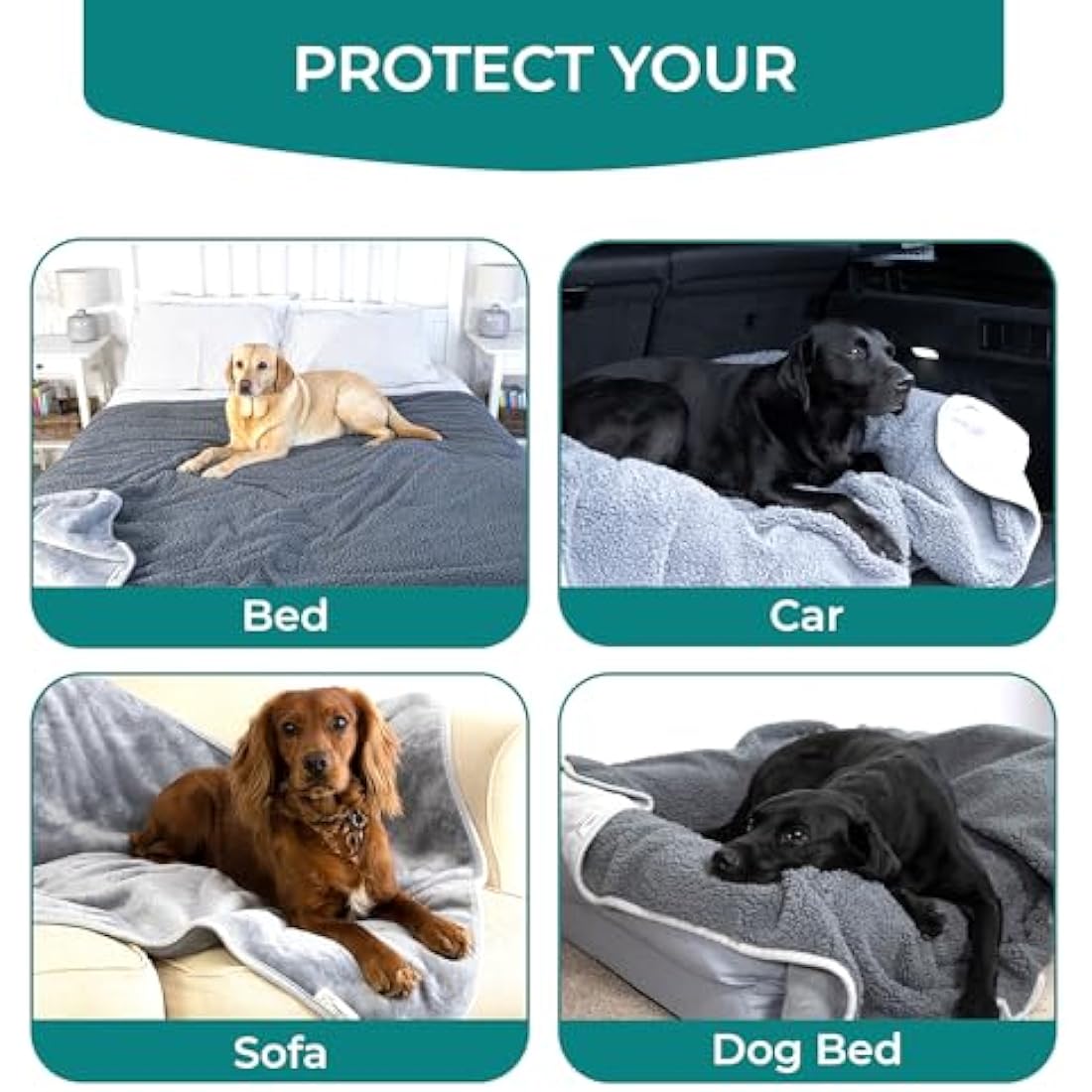 Jolof Store Waterproof Dog Blanket – Soft Sherpa Fleece Pet Throw, Grey