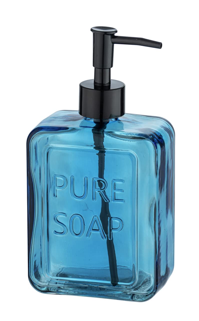 Wenko Pure Soap Glass Soap Dispenser - Blue Refillable Bottle - 0.55 L