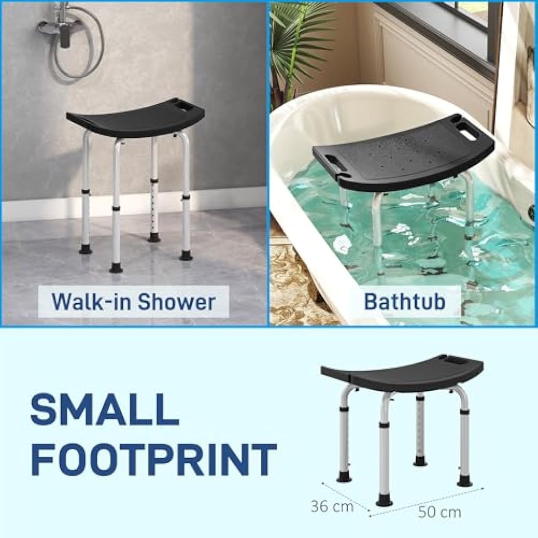 Jolof Store Height Adjustable Shower Stool – Non-Slip Aluminium Chair