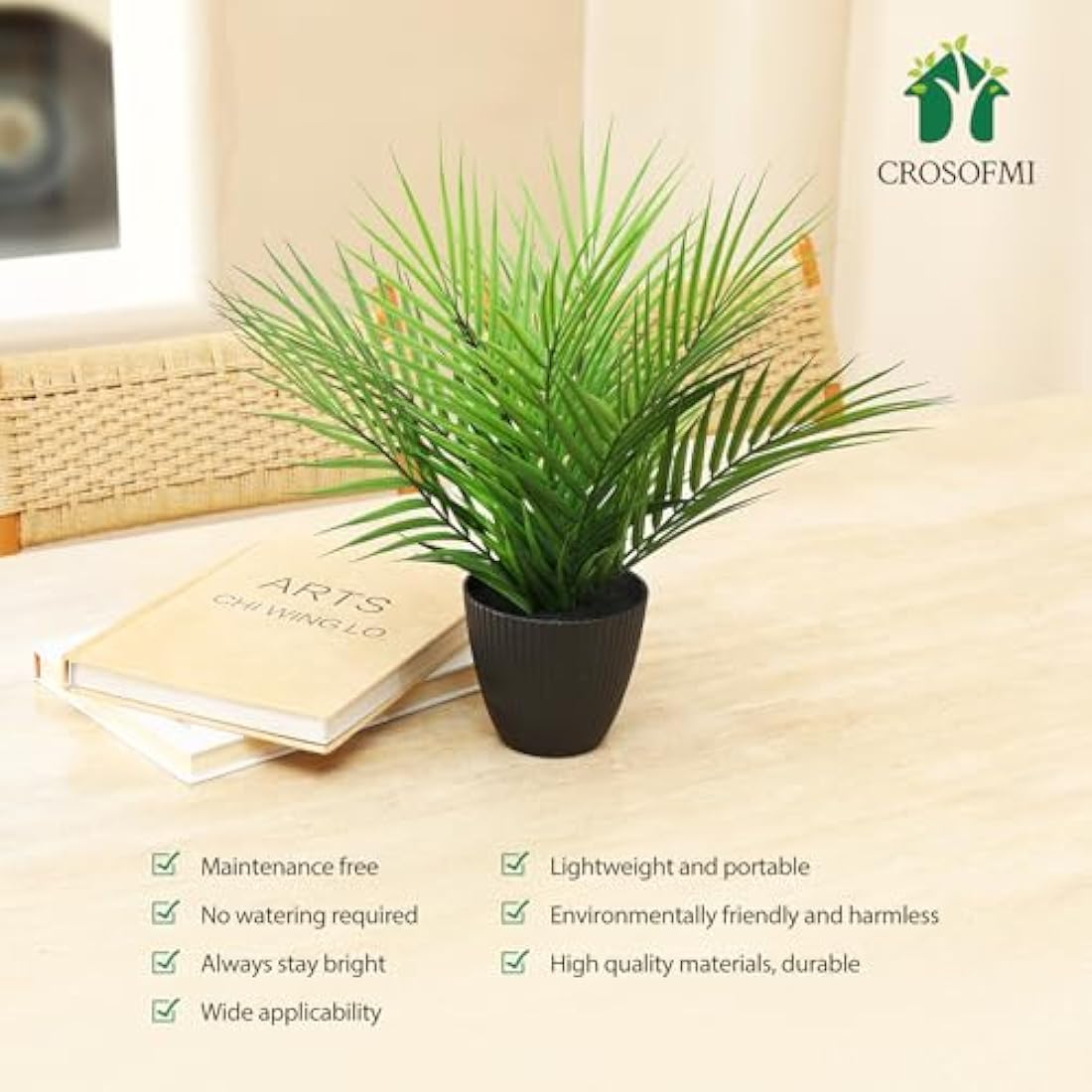 CROSOFMI Artificial Areca Palm Tree 35cm - Faux Tropical Plants (2 Pack)