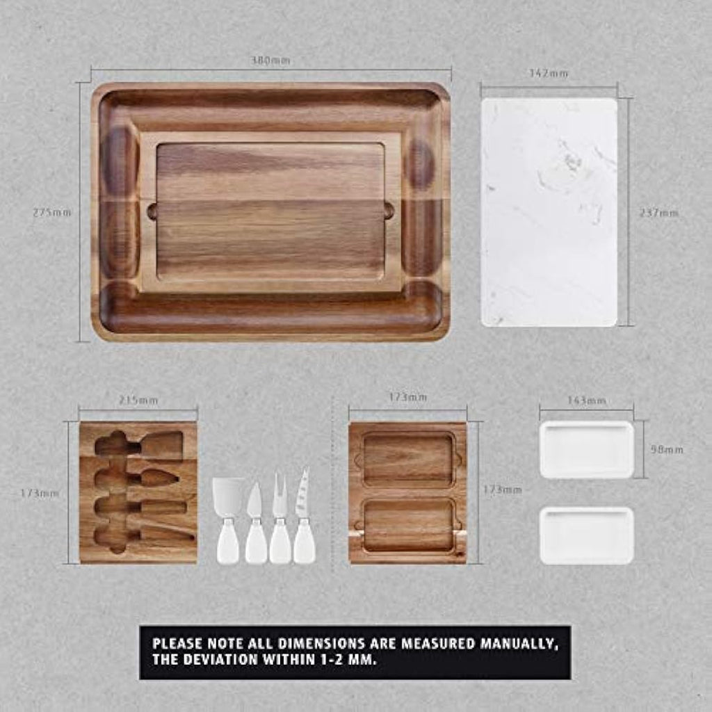 hecef Acacia Wood Charcuterie Board Set with Marble Slate and Cutlery