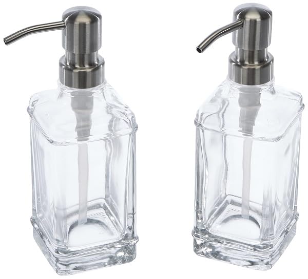 Jolof Store Glass Soap Dispenser | 12oz Stainless Steel Pump - 2 Pack