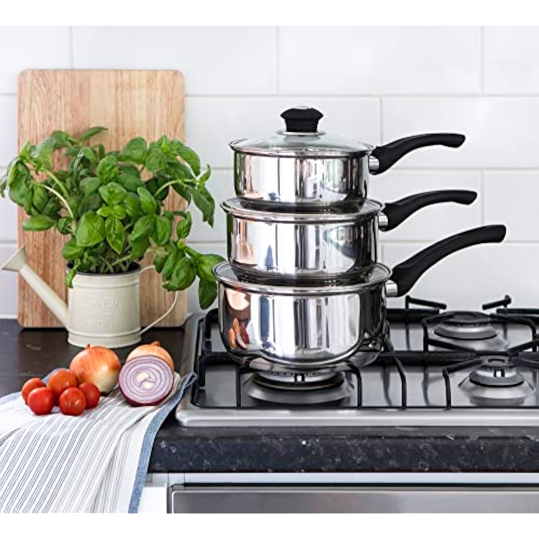 Supreme Vision 3pc Stainless Steel Saucepan Set with Glass Lids