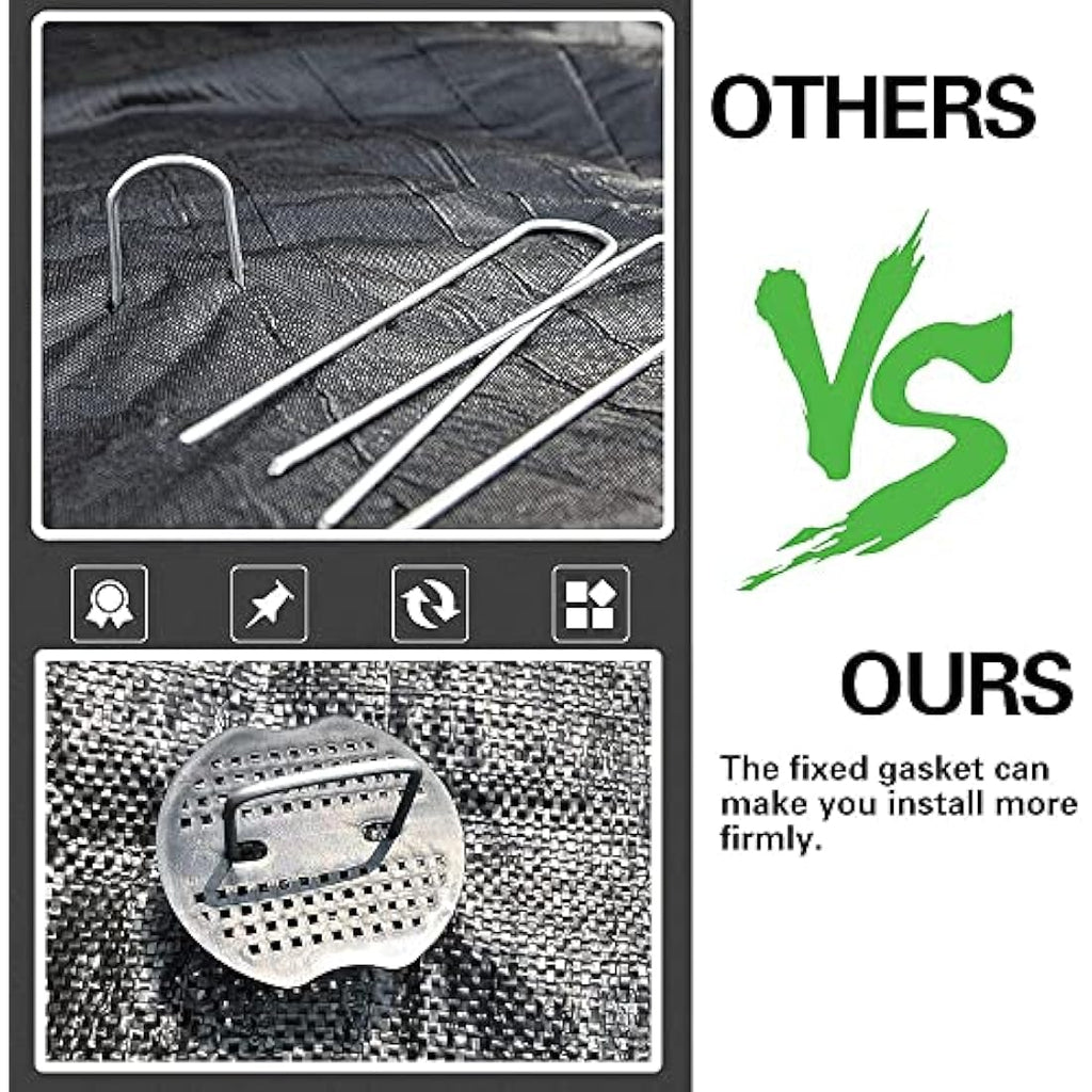 Bakulyor 50 Galvanized Steel Garden Pegs with Washers – 6 Inch U-Staples