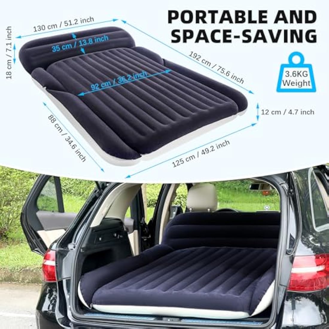 Jolof Store KMZ Inflatable SUV Air Mattress with Pump for Car Camping