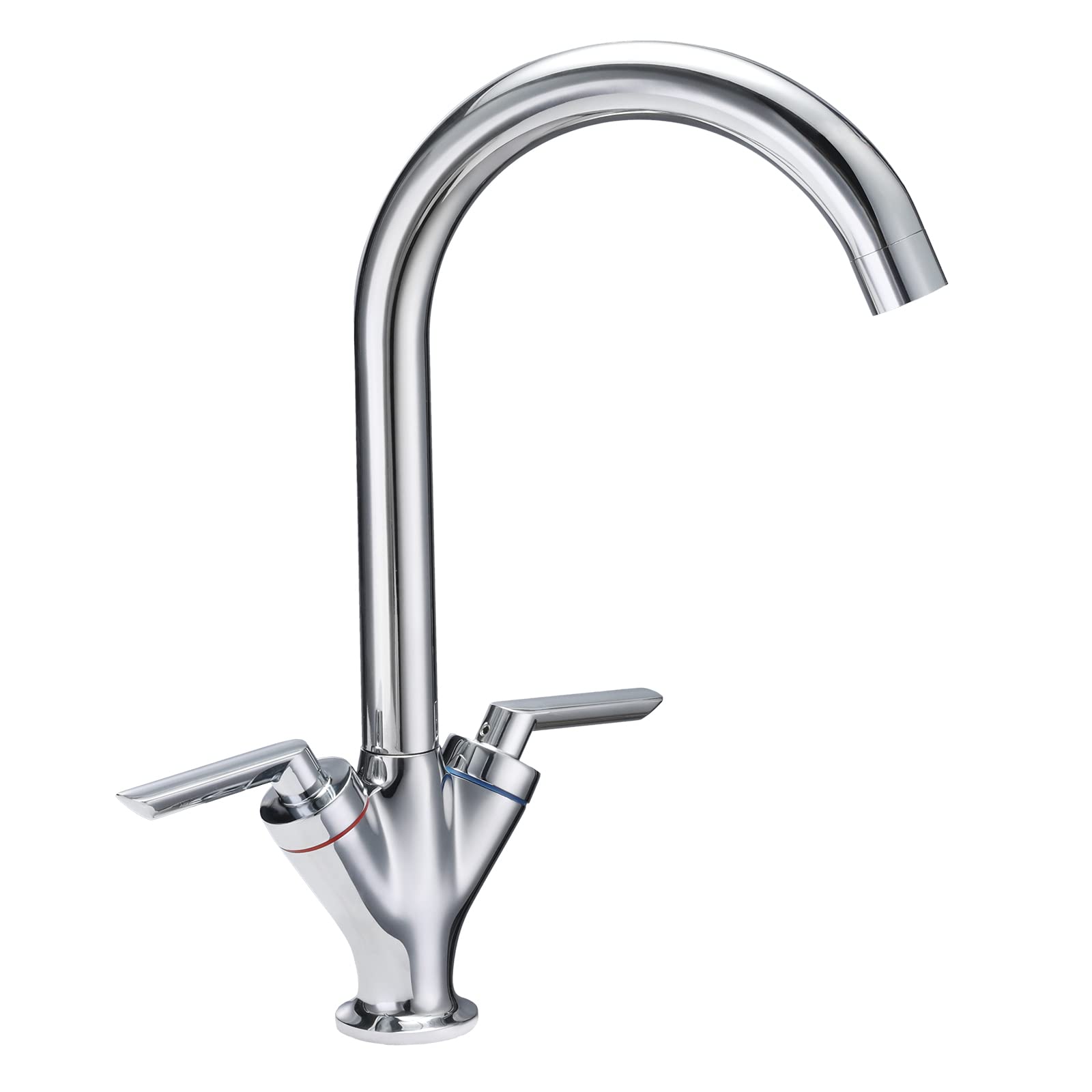 Funime Kitchen Sink Mixer Tap – Chrome Brass Monobloc Swivel Spout Dual Lever