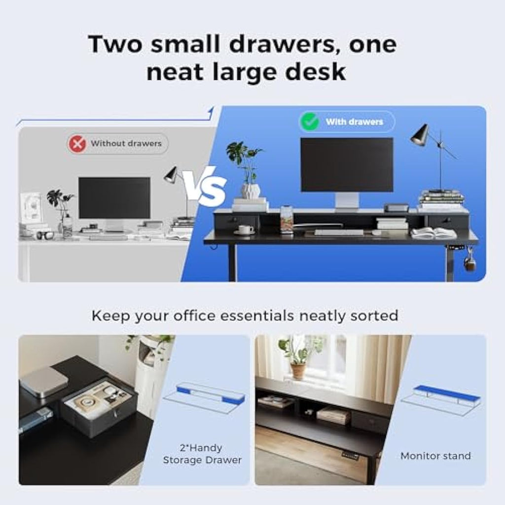 Agilestic Electric Standing Desk - 120x60cm Sit Stand Desk with 2 Drawers
