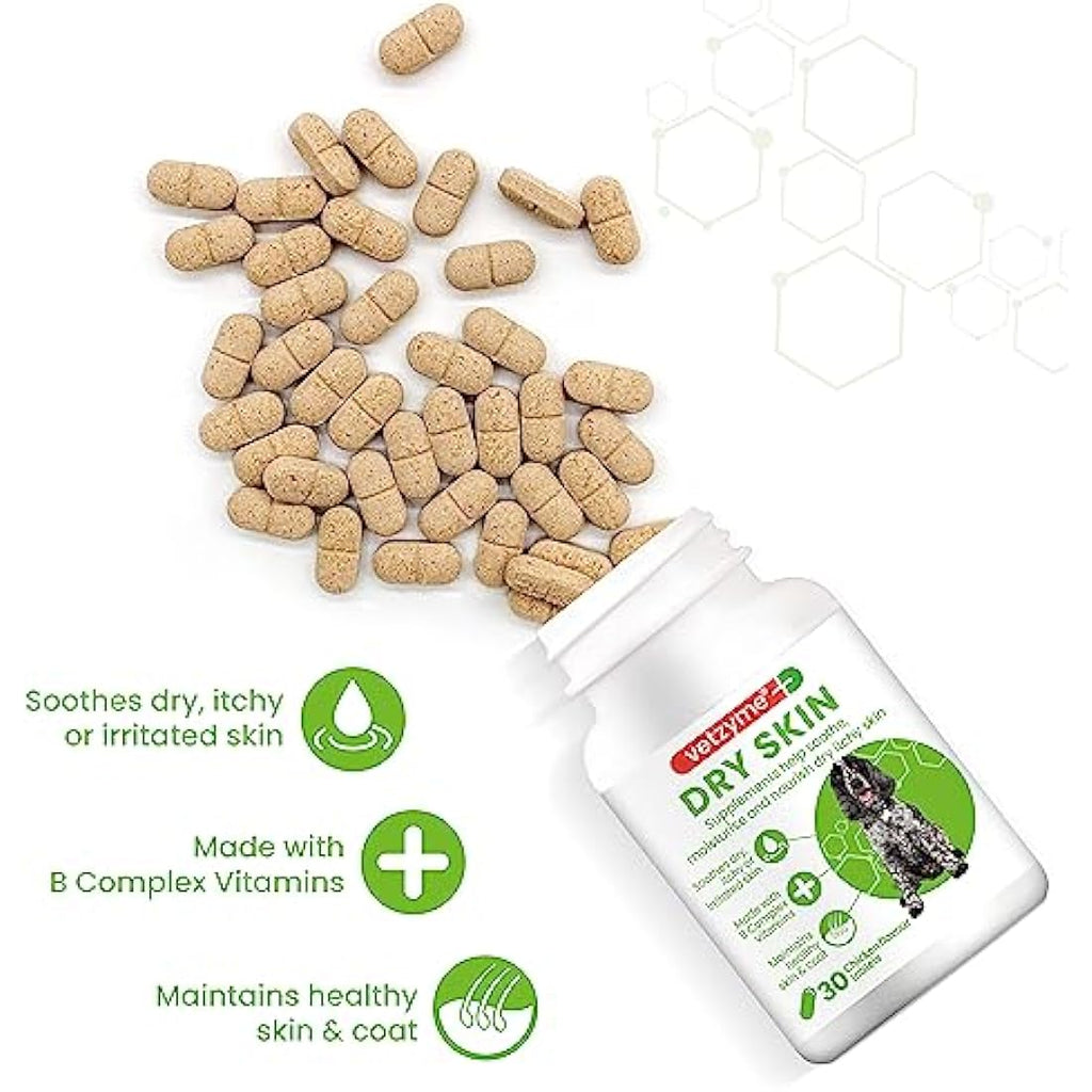 Vetzyme Dry Skin Relief Tablets for Dogs – Chicken Flavour (30 Count)