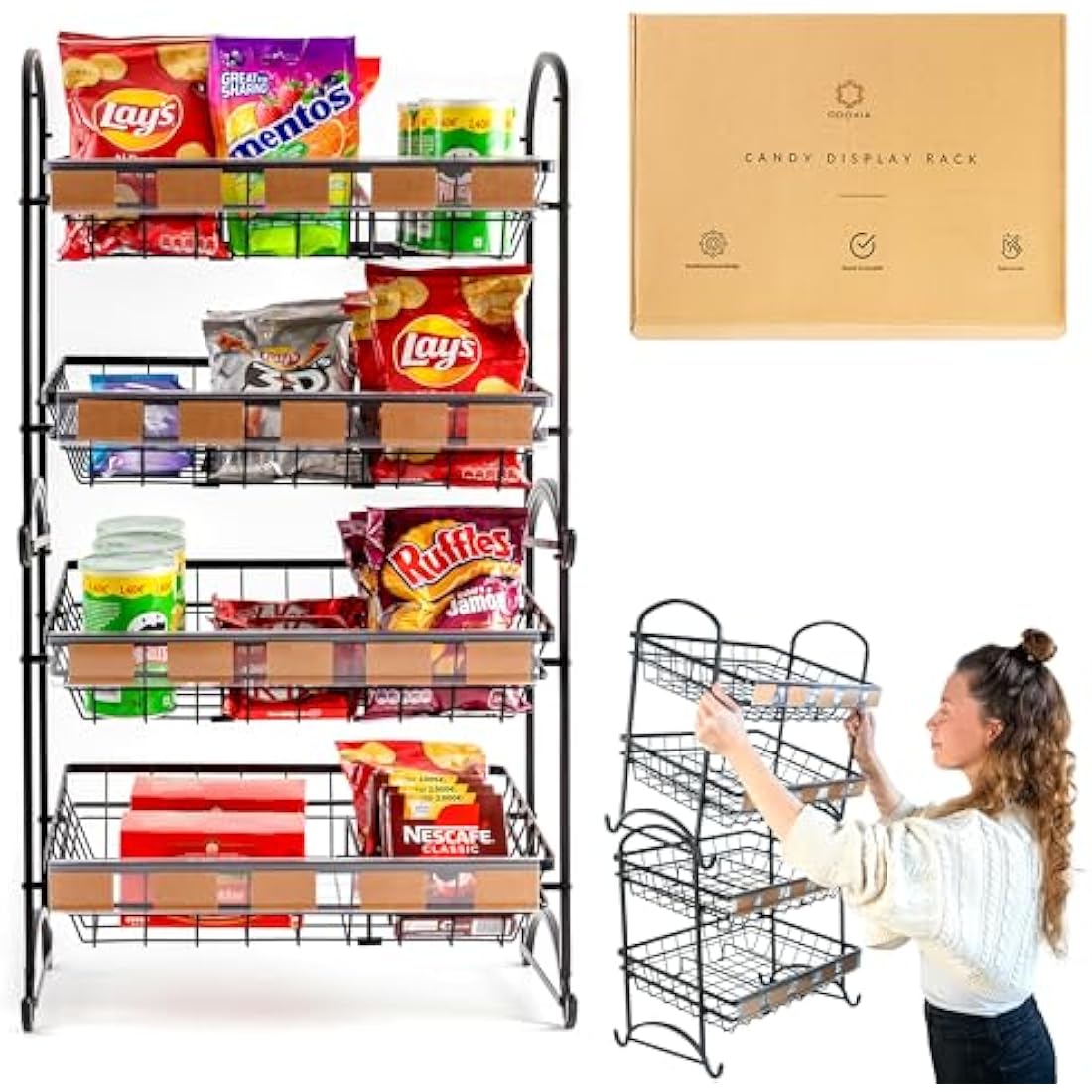 Jolof Store Stackable Candy Display Rack | 3-Tier Countertop Snack Organiser