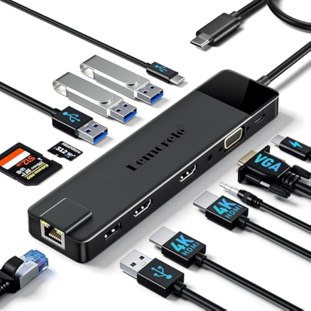 Lemorele 13-in-1 USB C Docking Station – Triple Display 4K HDMI & 100W PD