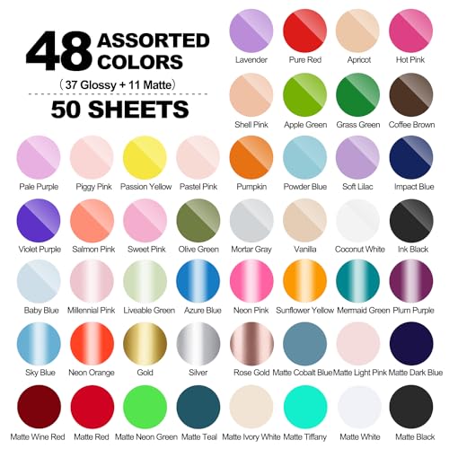 TECKWRAP Permanent Adhesive Vinyl Sheets - 50 Pack 48 Assorted Colors