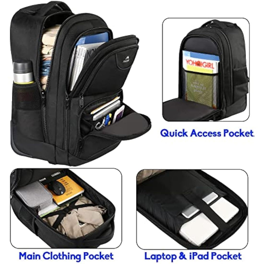 MATEIN Rolling Laptop Backpack | 17 Inch Wheeled Travel Bag – Black