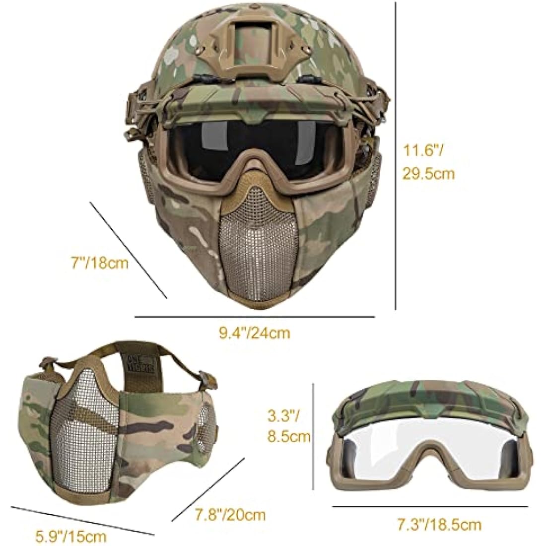 OneTigris Airsoft Fast Helmet | Full Face Tactical Mask and Goggles