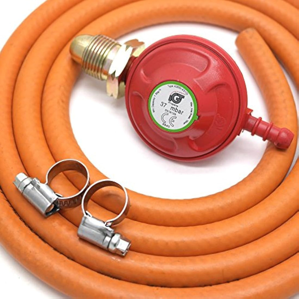 IGT Propane Gas Regulator & 2M Hose Kit with Clips - 37mbar POL
