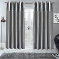 Sienna Crushed Velvet & Faux Silk Eyelet Curtains - Silver Grey, 66x90