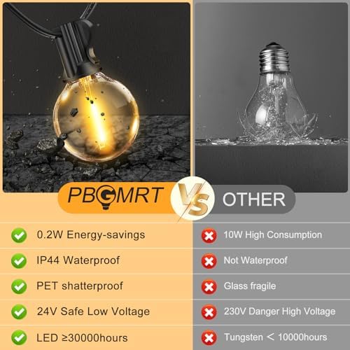 Jolof Store G40 Outdoor Festoon Lights – 45M Dimmable LED String Lights