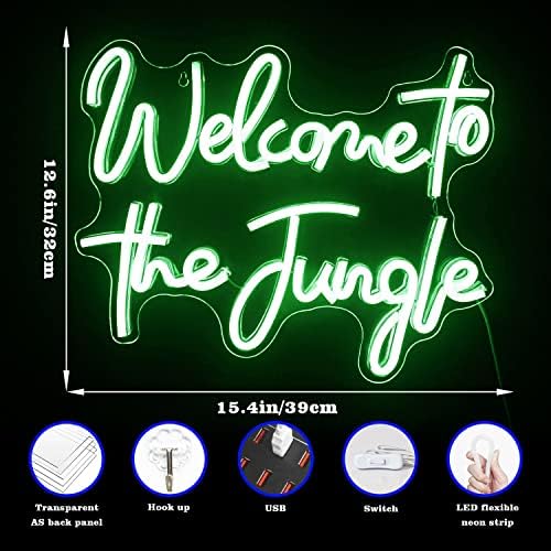 Looklight Welcome to the Jungle Neon Sign – Green LED Wall Decor for Home