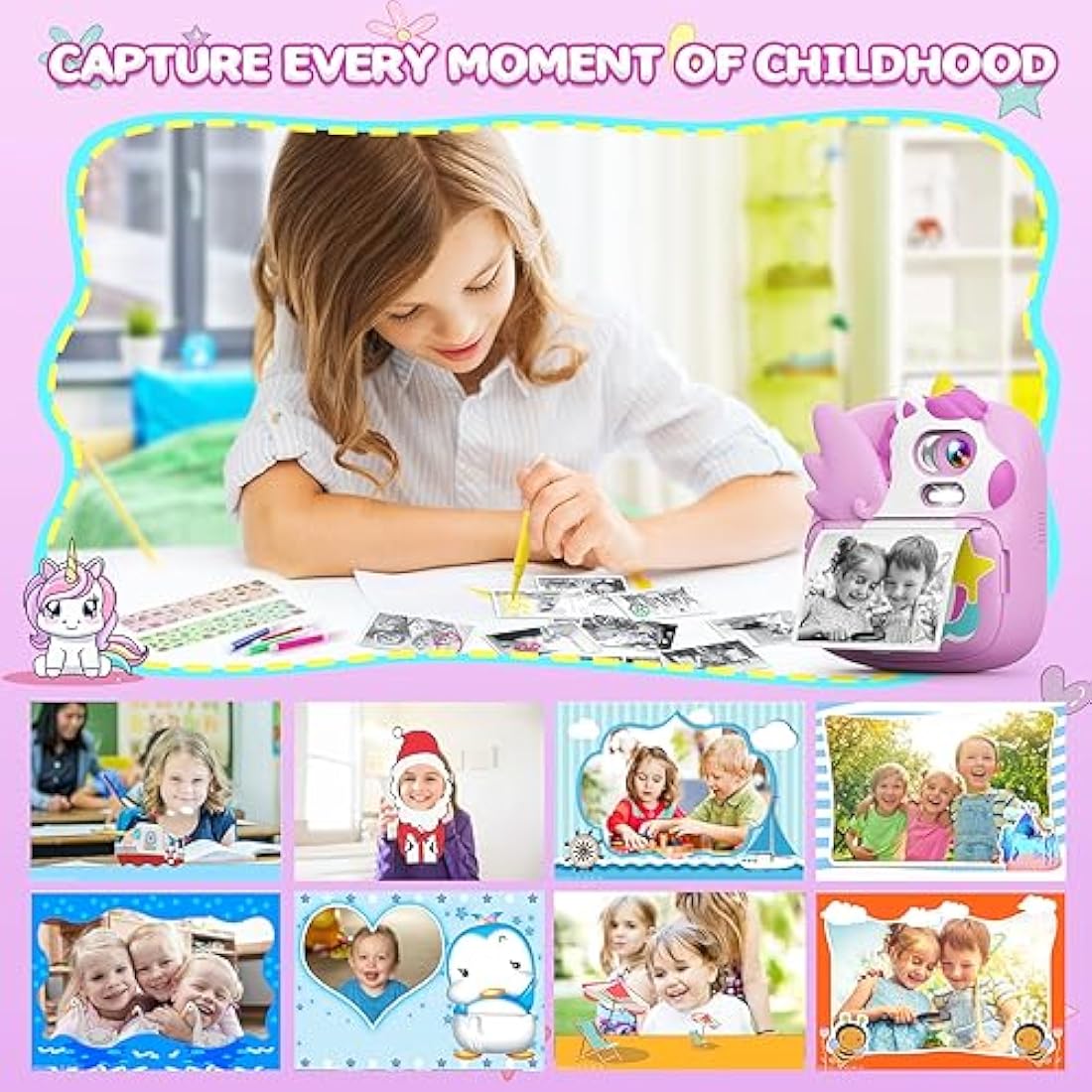 CAMCLID Kids Instant Print Camera | 1080P HD Digital Video & 32GB Card - Purple