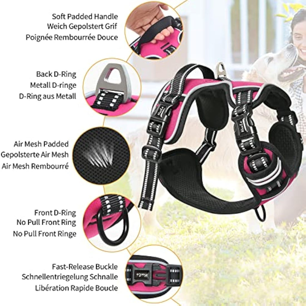HEELE No Pull Dog Harness | Reflective Padded Adjustable Vest - Fuchsia