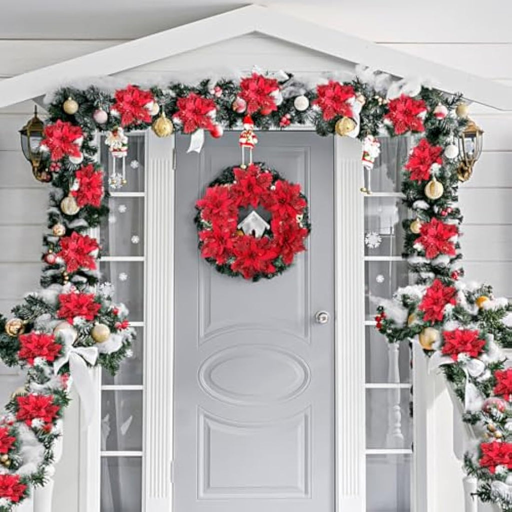 12 Pack Red Glitter Poinsettia Artificial Christmas Flowers