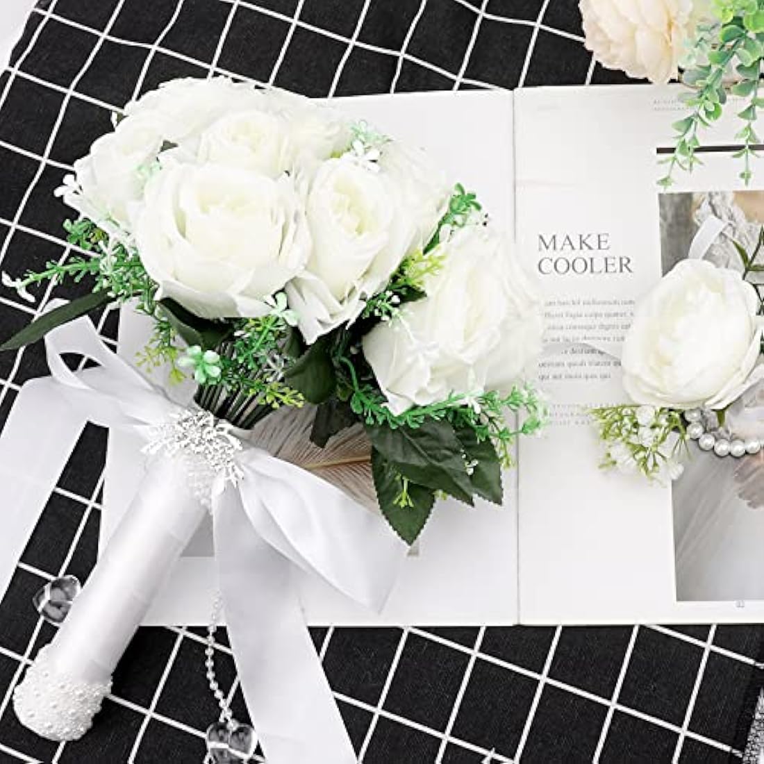 Jolof Store Bridal Bouquet and Wrist Flower – White Artificial Roses
