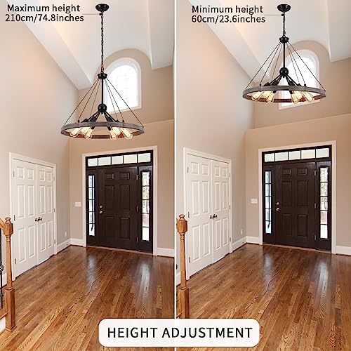 MRHYSWD 6-Light Wagon Wheel Chandelier – Rustic Industrial Black Metal
