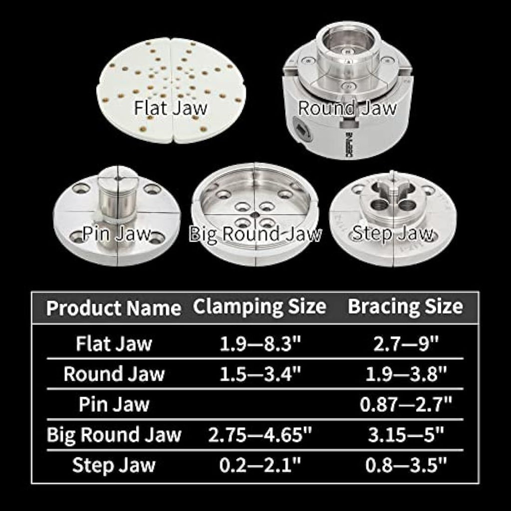 DEEFIINE 4 Inch Wood Lathe Chuck Set | 1" x 8 TPI Nickel Plated 5 Jaws