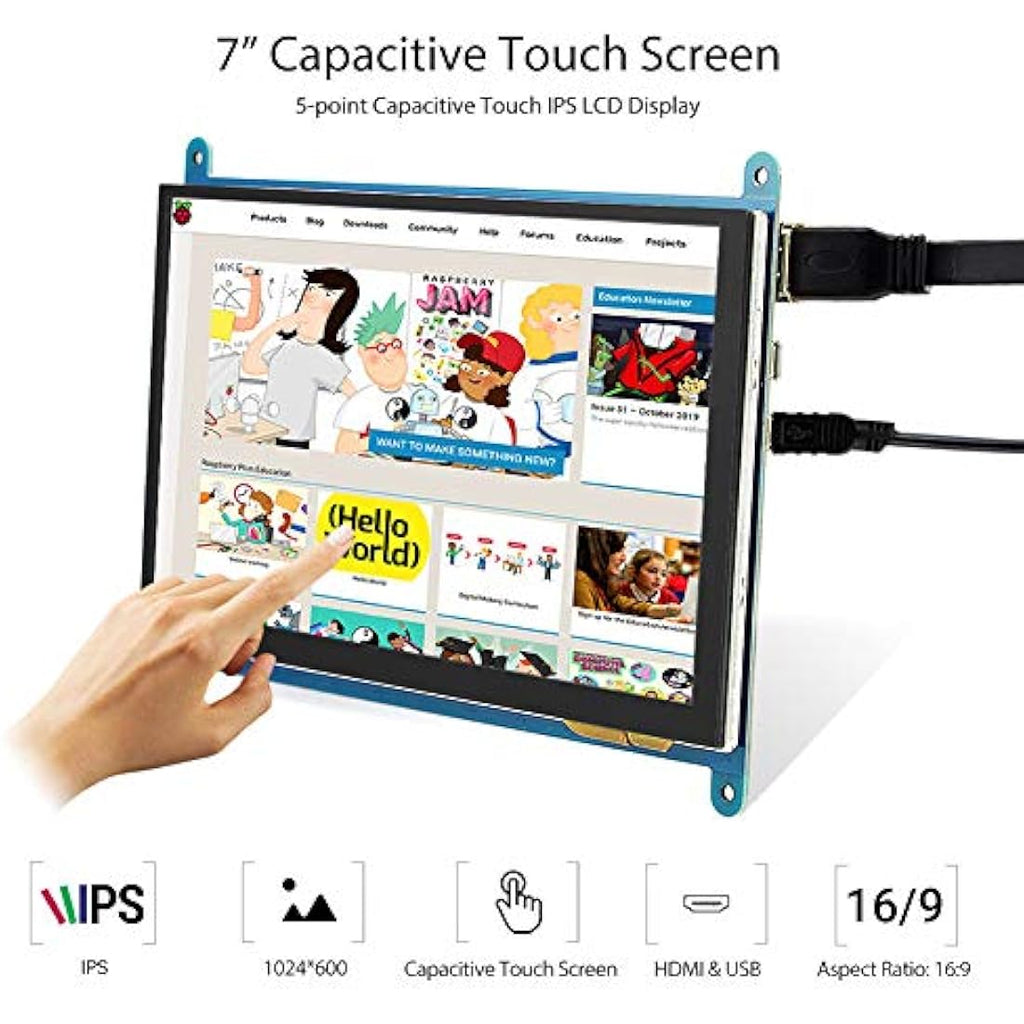 ELECROW 7-Inch IPS Touchscreen Monitor | 1024x600 for Raspberry Pi 5/4