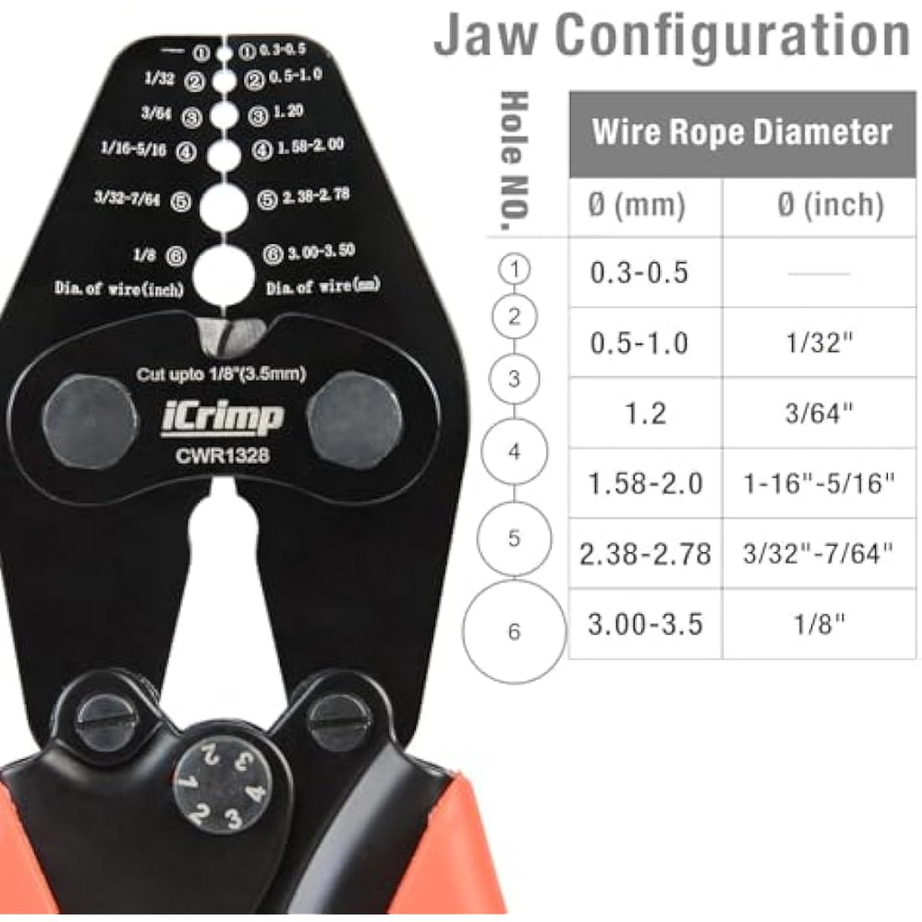 iCrimp CWR1328 Wire Rope Crimping Tool | 0.3-3.5mm Hand Swaging Tool