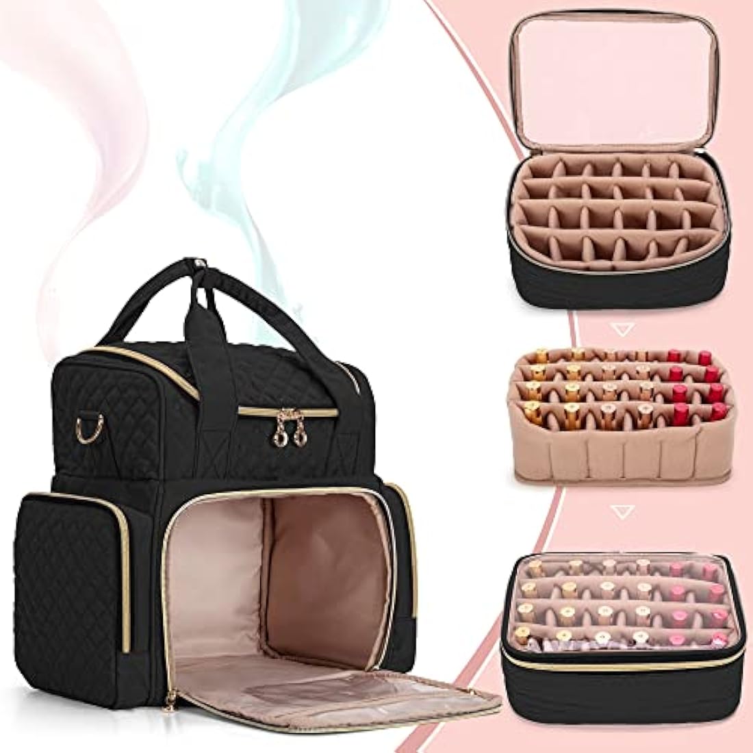 Luxja Nail Polish Case | Holds 48 Bottles & Nail Lamp | Black Organizer