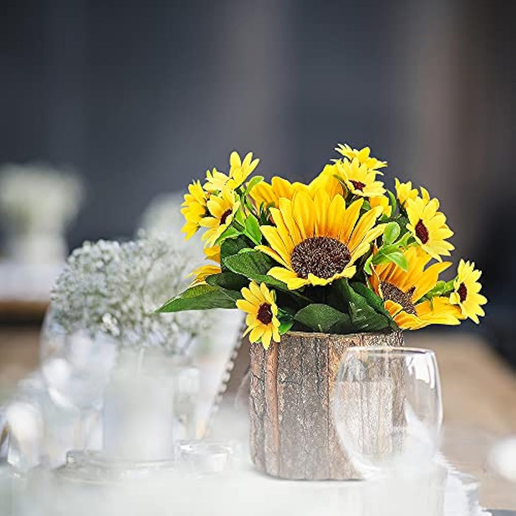 AceList Artificial Sunflowers | Potted Fake Plants with Bark Pots
