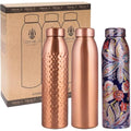 Copper Water Bottle 1L - 3 Pack Plain, Hammered & Printed