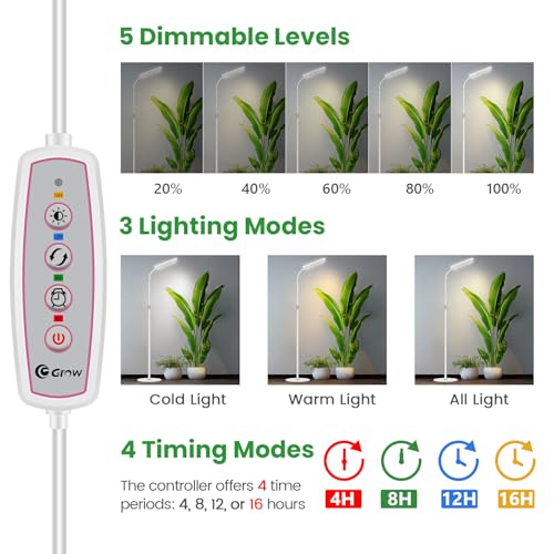 Wiaxulay Full Spectrum LED Grow Light with Adjustable Stand, 17-61"