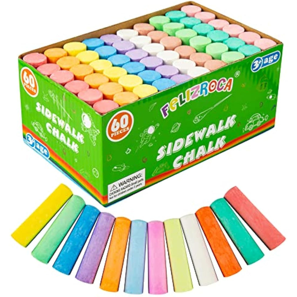 FELIZROCA 60pcs Sidewalk Chalk – Washable Jumbo Outdoor Chalk for Kids