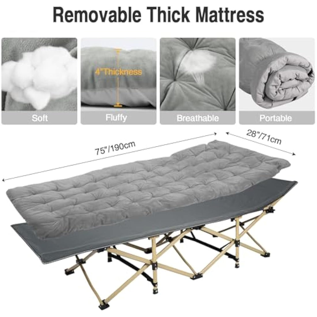 REDCAMP Heavy Duty Folding Camping Cot with Thick Mattress, 500lbs Capacity