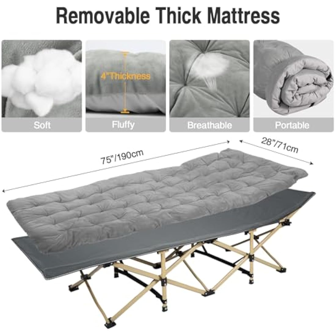 REDCAMP Heavy Duty Folding Camping Cot with Thick Mattress, 500lbs Capacity