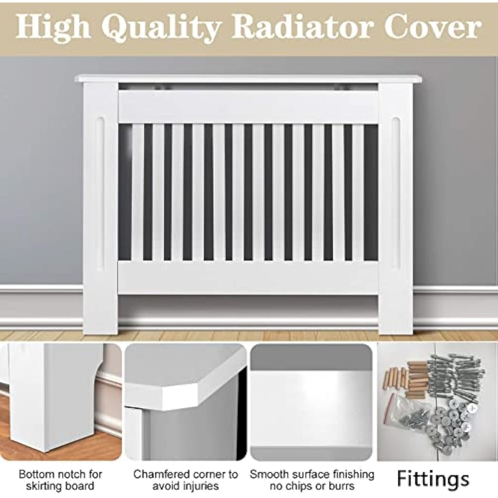 Royalswill White Radiator Cover – Small Vertical Slatted MDF Cabinet