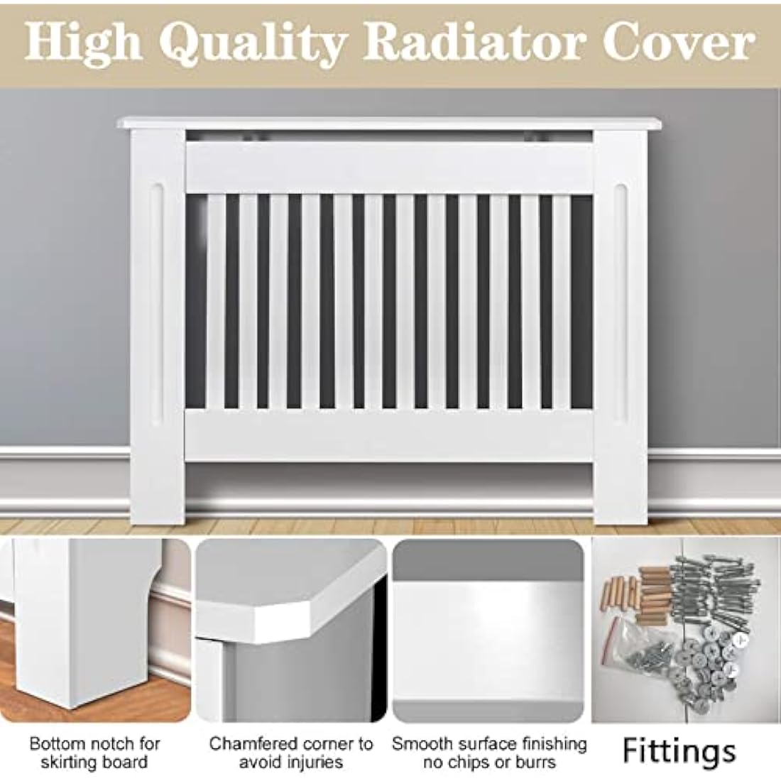 Royalswill White Radiator Cover – Small Vertical Slatted MDF Cabinet