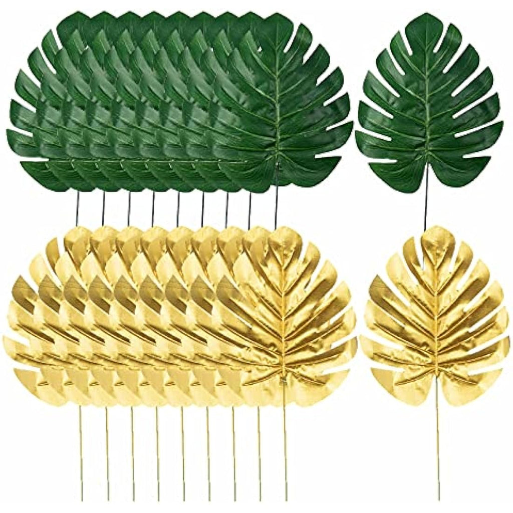 Jolof Store 20 Pcs Artificial Monstera Palm Leaves with Stems for Decor