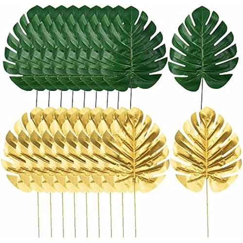 Jolof Store 20 Pcs Artificial Monstera Palm Leaves with Stems for Decor