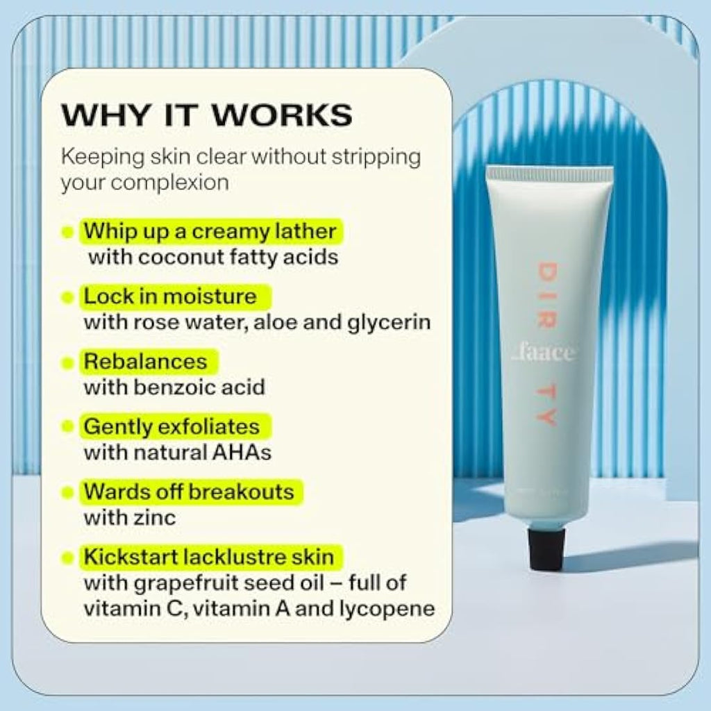 Faace Dirty Rose Water Face Cleanser – Vegan AHA & Zinc Gel, 100ml