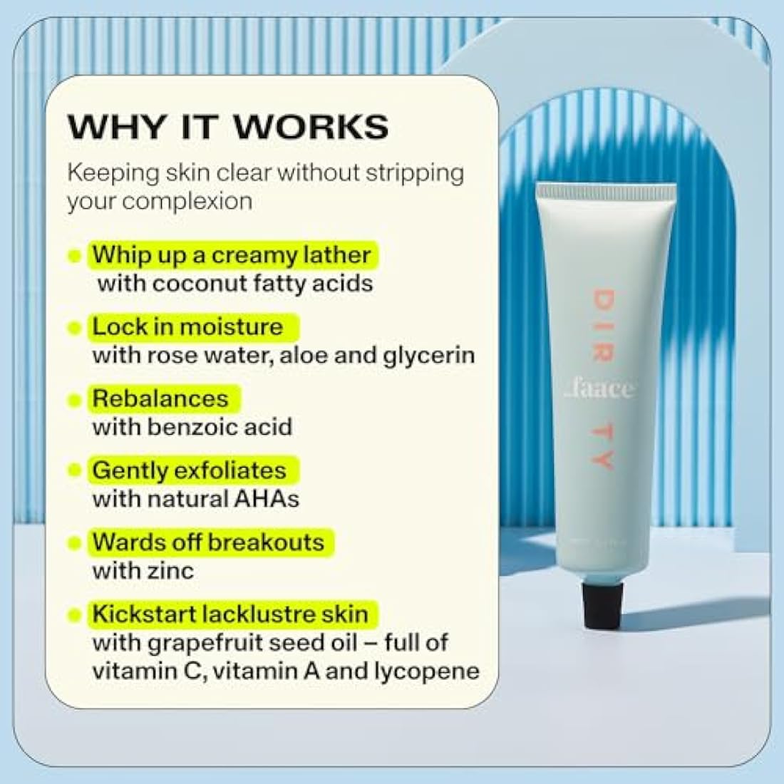 Faace Dirty Rose Water Face Cleanser – Vegan AHA & Zinc Gel, 100ml