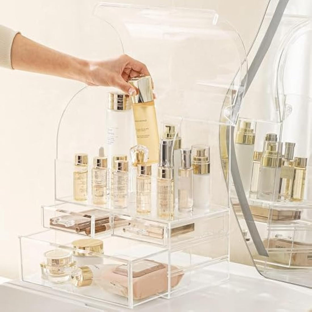 SIOOUI Acrylic Makeup Organizer – Large Clear Cosmetic Storage with Drawers